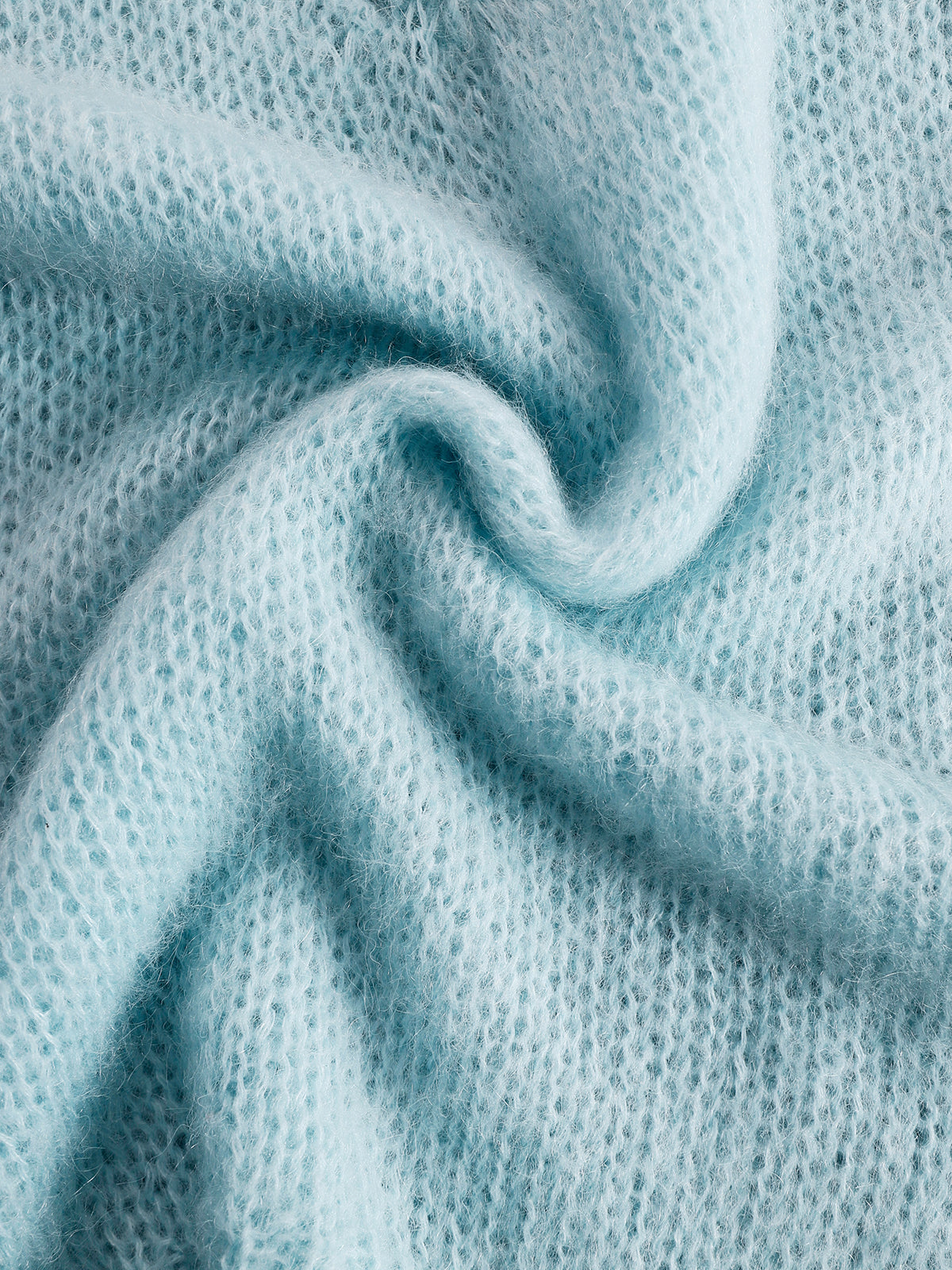 Chic Elegant Light Blue Stand Collar V-Neck Button Detail Slim-Fit Mohair Knit Vest