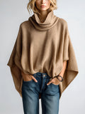 Chic Vintage Camel Cowl Neck Batwing Sleeve Irregular Hem Oversized Knit Sweater