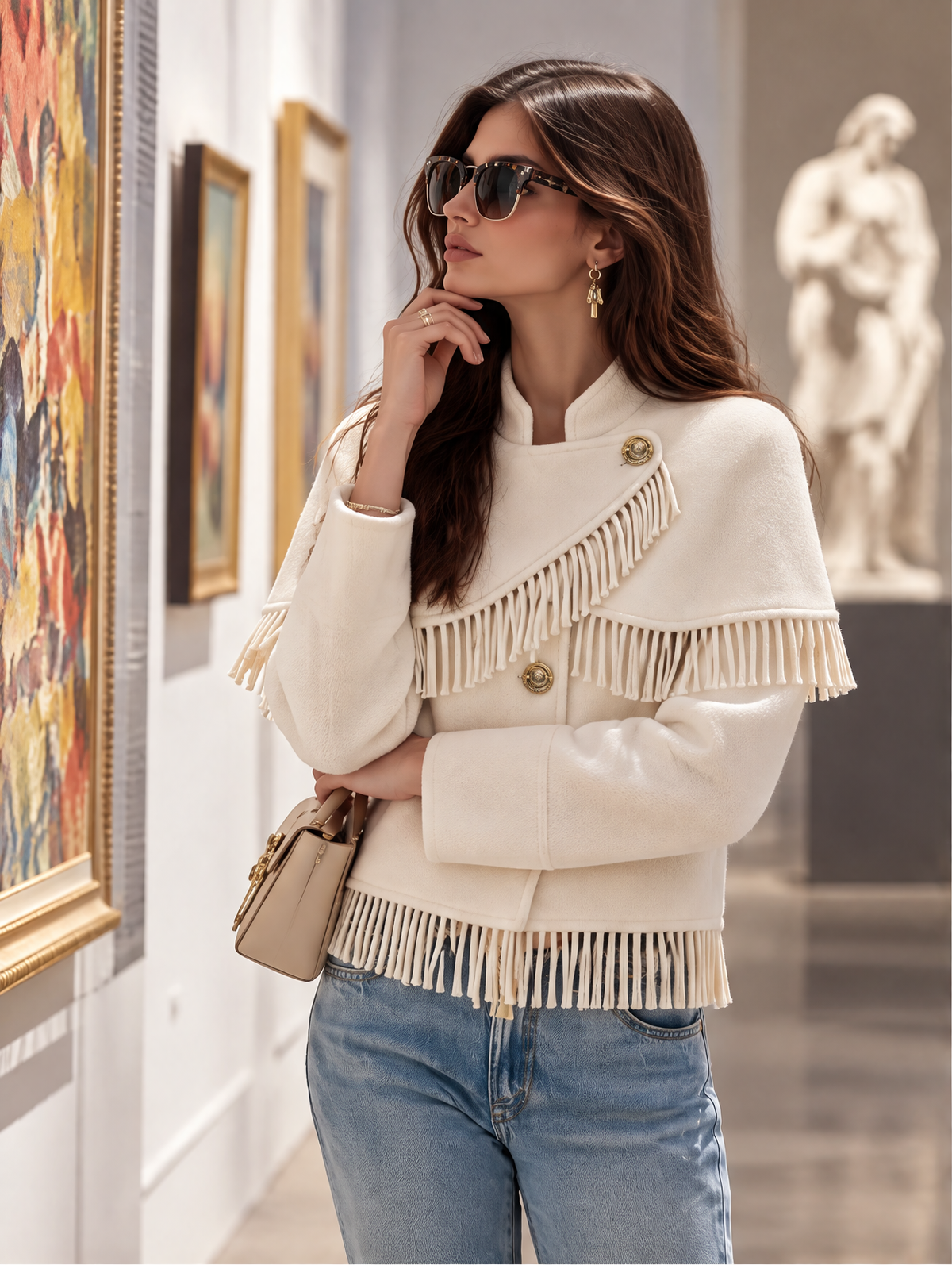 Resort-style Fringed Cape-style Jacket