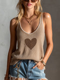 Chic Casual Camel U-Neck Sleeveless Heart Jacquard Contrast Trim Regular-Fit Knit Tank Top