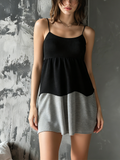 Chic Elegant Black-Grey Wavy Colorblock Spaghetti-Strap Sleeveless Loose-Fit Knit Mini Dress