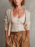 Chic Beige U-Neck Single-Breasted Slim-Fit Tank Top V-Neck Single-Breasted Long-Sleeve Cardigan Knit Two-Piece Set