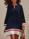 Resort-ready Stylish Color-blocked Round Neck Mini Dress