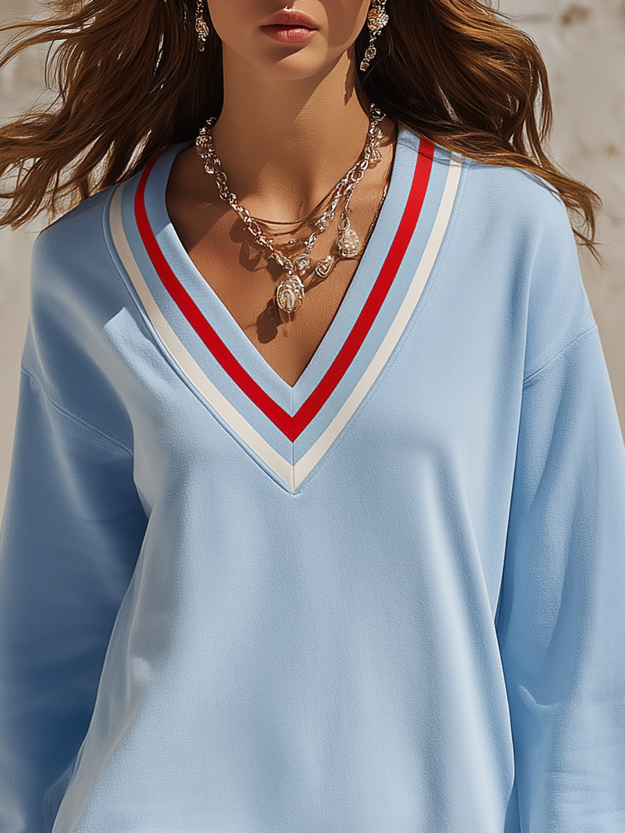 Casual Sporty V-neck Long-sleeved Mini Dress
