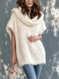 Chic Elegant Cream White Cowl Neck Dropped Shoulder Sleeveless Oversize Fuzzy Knit Vest Top