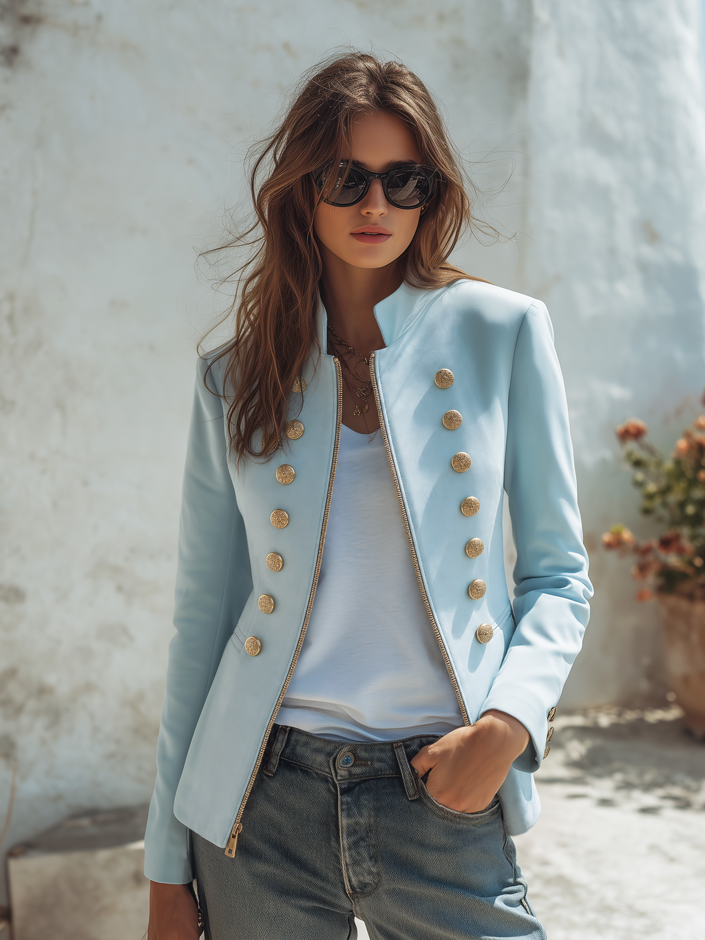 Retro Double-breasted Decorative Button Napoleon-style Stand-up Collar Jacket