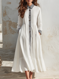 Vintage Cottage Vibe White Gingham Contrast Trim Lined Midi Shirt Dress