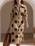 Retro-chic Collared Polka-dot Knit Midi Dress