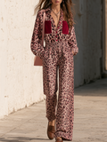 Dusty Rose Leopard Print Contrast Pocket Relaxed Wide-Leg Button-Front Jumpsuit