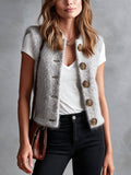 Chic Casual Light Gray Round-Neck Sleeveless Single-Breasted Slim-Fit Mohair-Wool Blend Knit Vest