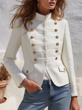 Retro Military Style Multi-row Strap Placket Stand Collar Jacket