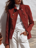 Retro Stand Collar Double-breasted Striped Jacket