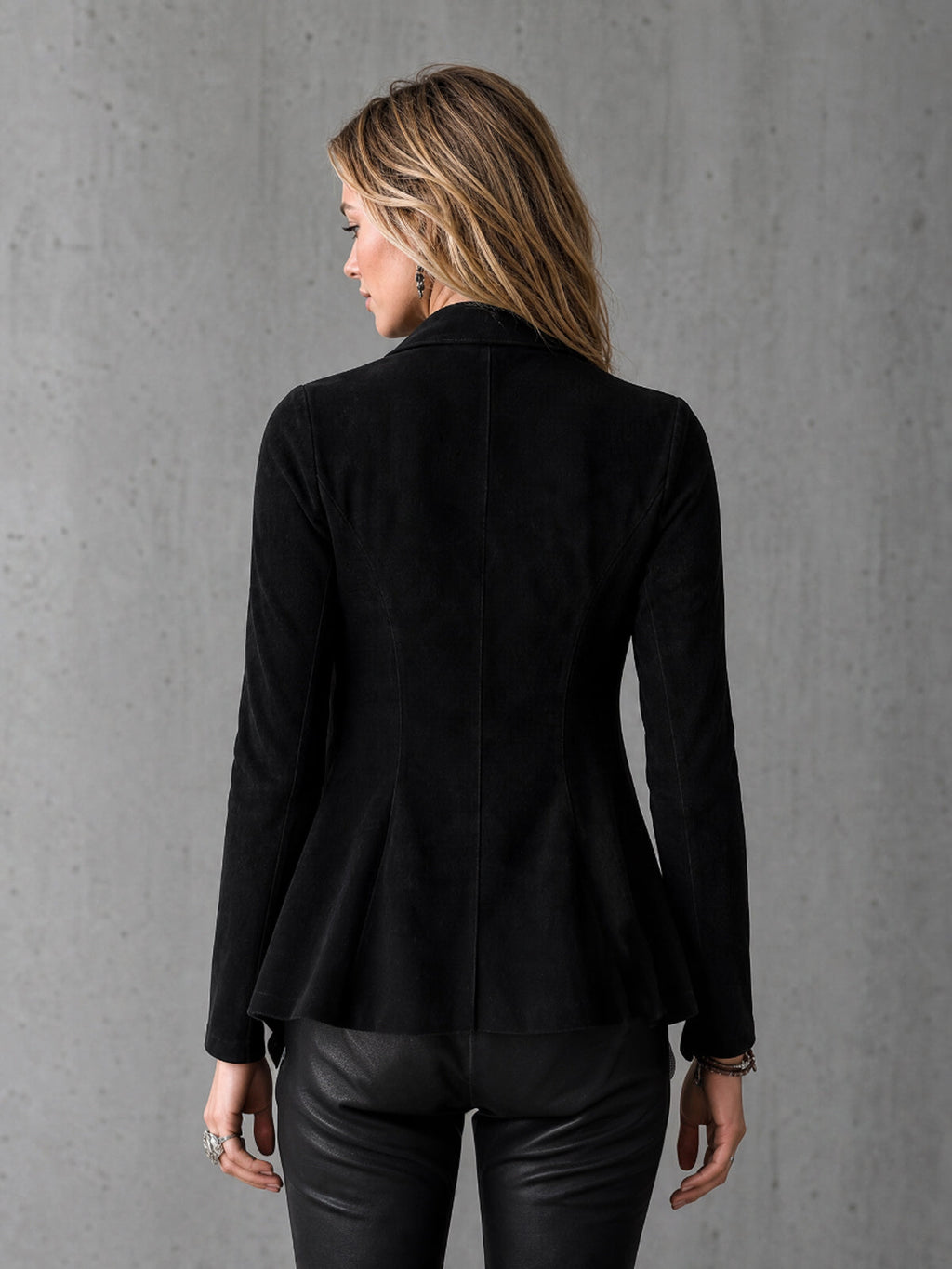 Chic Elegant Black Velvet Draped-Collar Ruched Detail Long-Sleeve Slim-Fit Cardigan