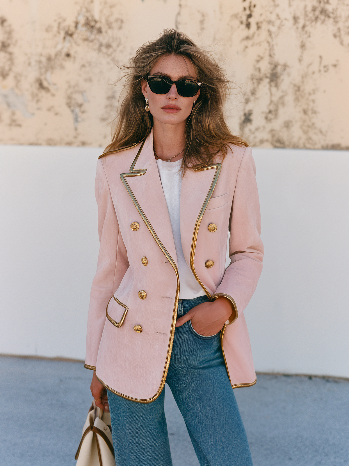 Elegant Vacation Contrasting Trim Double-breasted Faux Suede Blazer