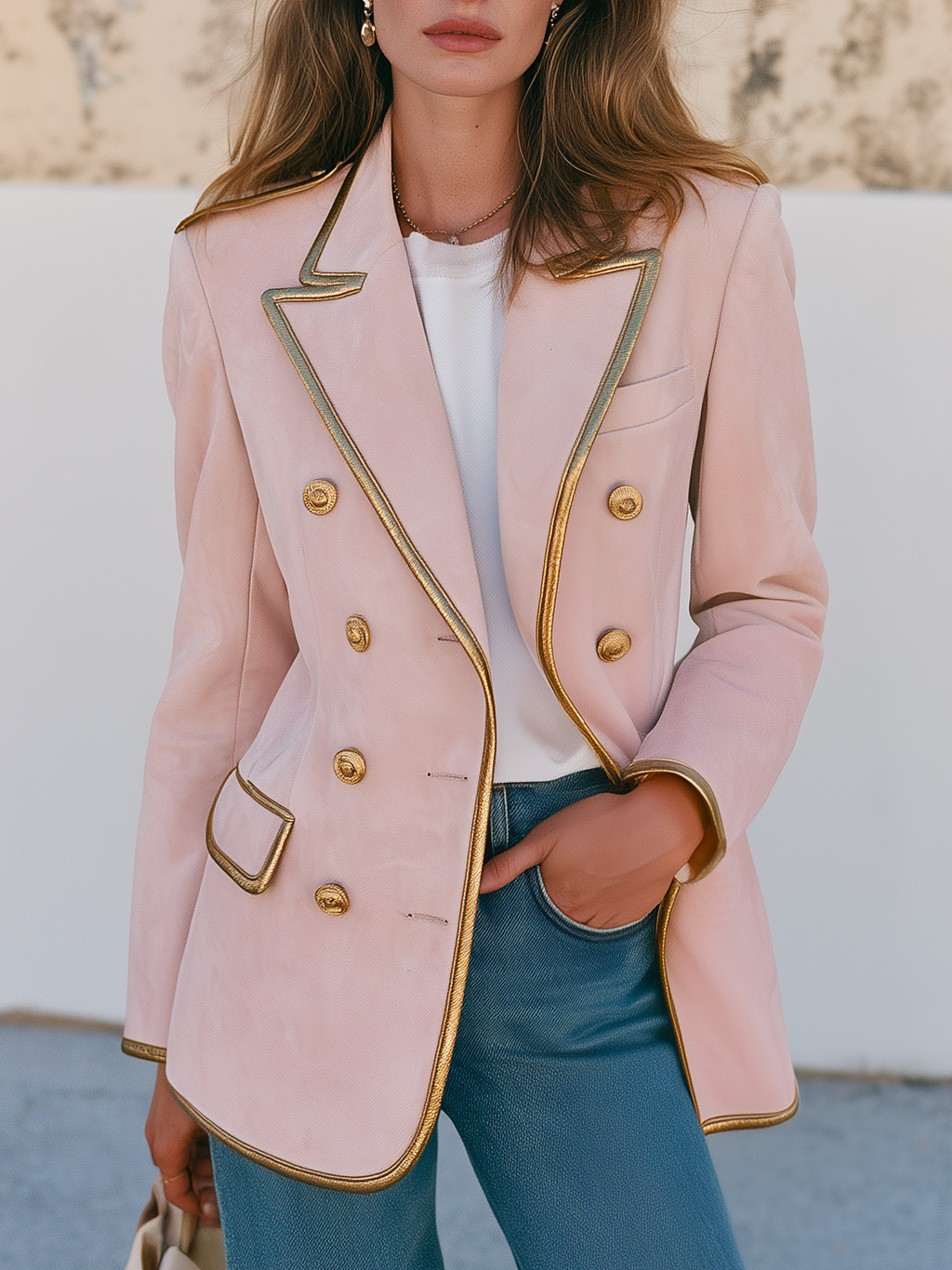 Elegant Vacation Contrasting Trim Double-breasted Faux Suede Blazer