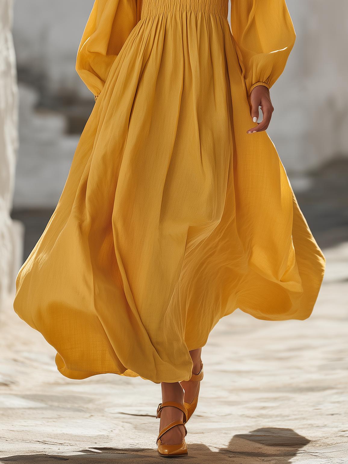 Vacation Minimalist Solid Color Square Neck Cotton Linen Maxi Dress