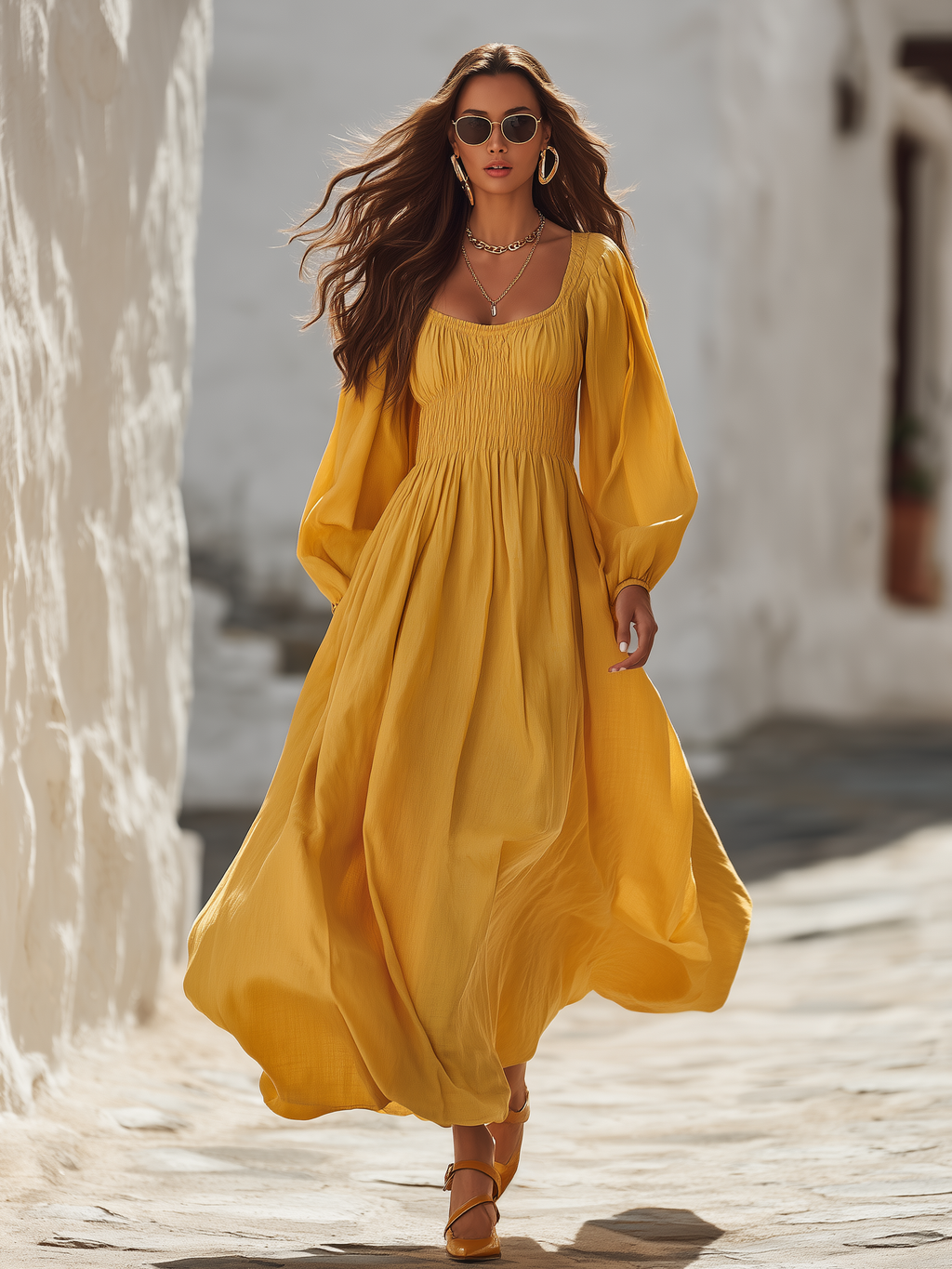 Vacation Minimalist Solid Color Square Neck Cotton Linen Maxi Dress