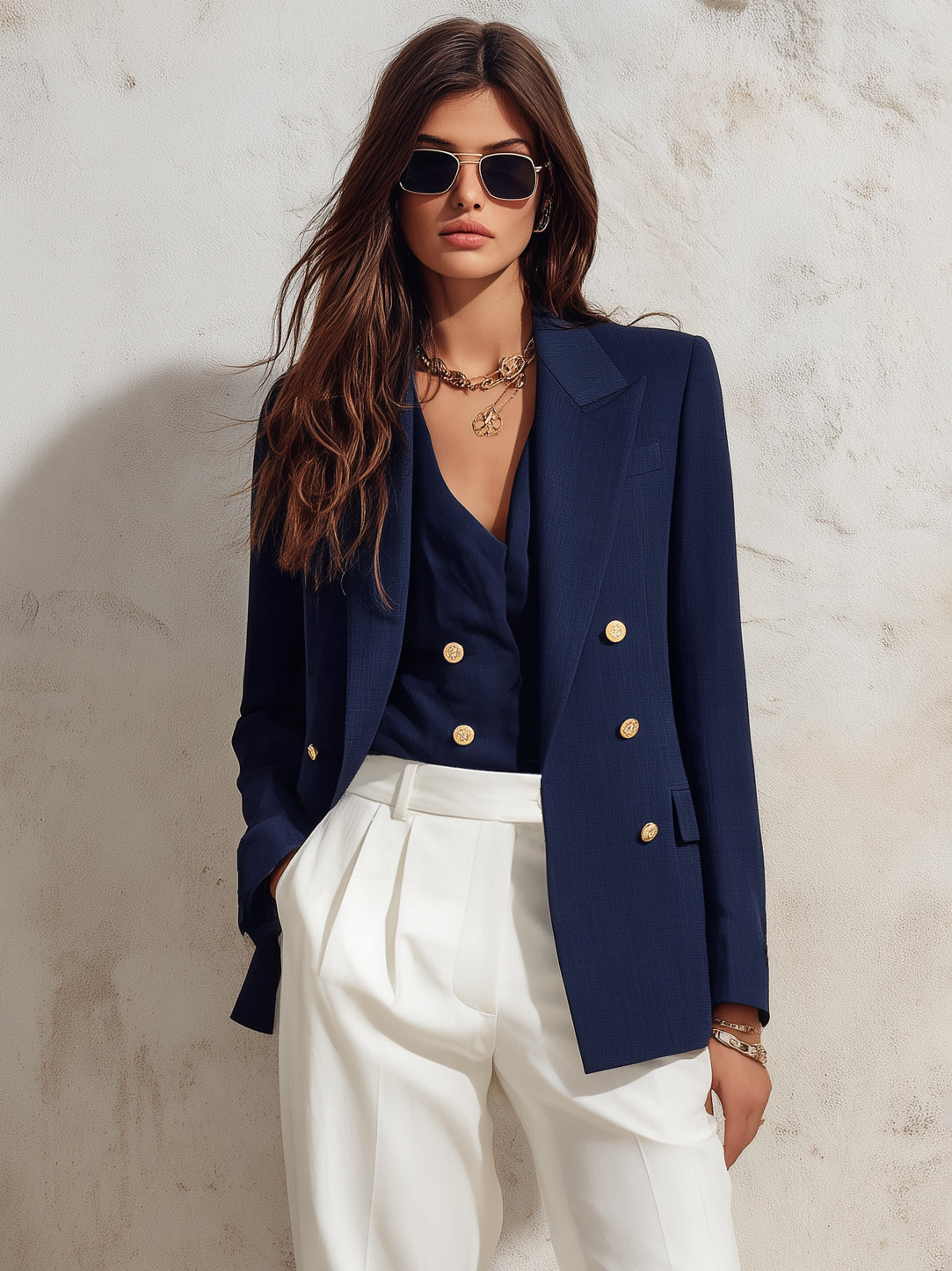Nautical Riviera Navy Blue Tailored Blazer Vest Two Piece Set