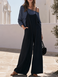 Navy Wide-Leg Cami Jumpsuit & Breton Stripe Off-Shoulder Jersey Top Effortless Coastal Two-Piece Set
