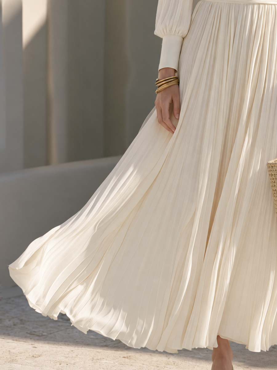 Square Neck Bishop Balloon Long Sleeve Buttoned Cuff Wide Self-Tie Sash Belted Waist Full Flowy A-Line Holiday Maxi Dress