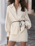 Mediterranean Chic Off‑White Fringe Trim Shirt And Mini Skirt Two‑Piece Outfit