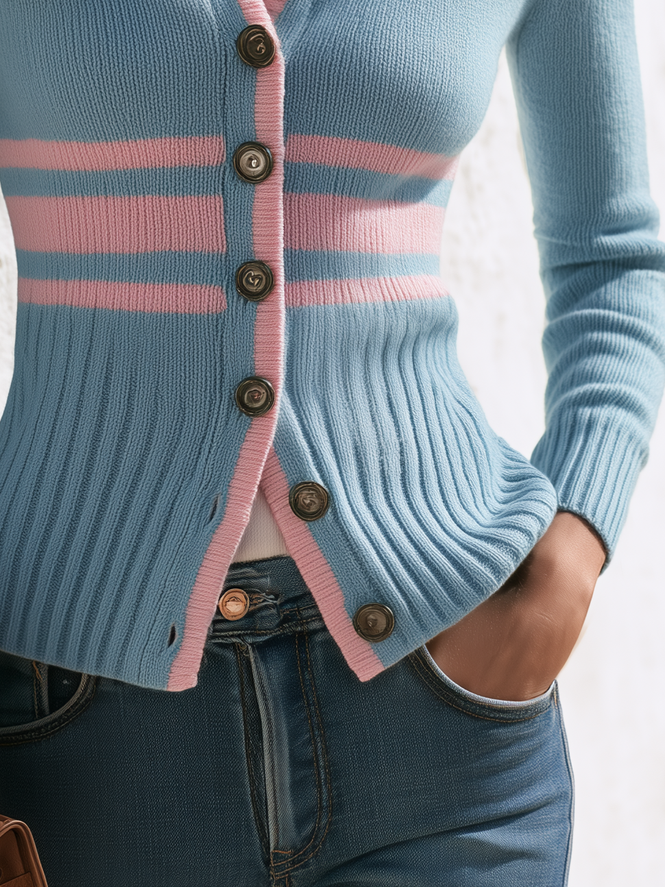 Retro Color-blocked Stand-up Collar Knit Cardigan