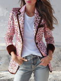 Retro-chic Leopard Print Color-blocked Trim Blazer