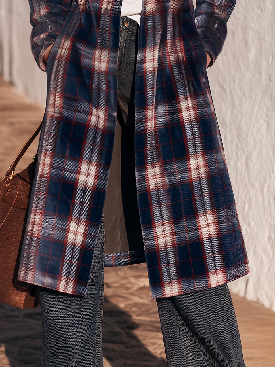 Retro Plaid Stand-up Collar Velvet Coat
