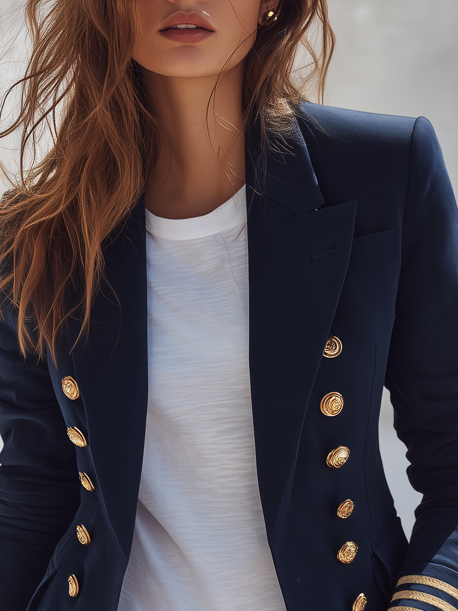 Retro Nautical Vacation Double-breasted Blazer