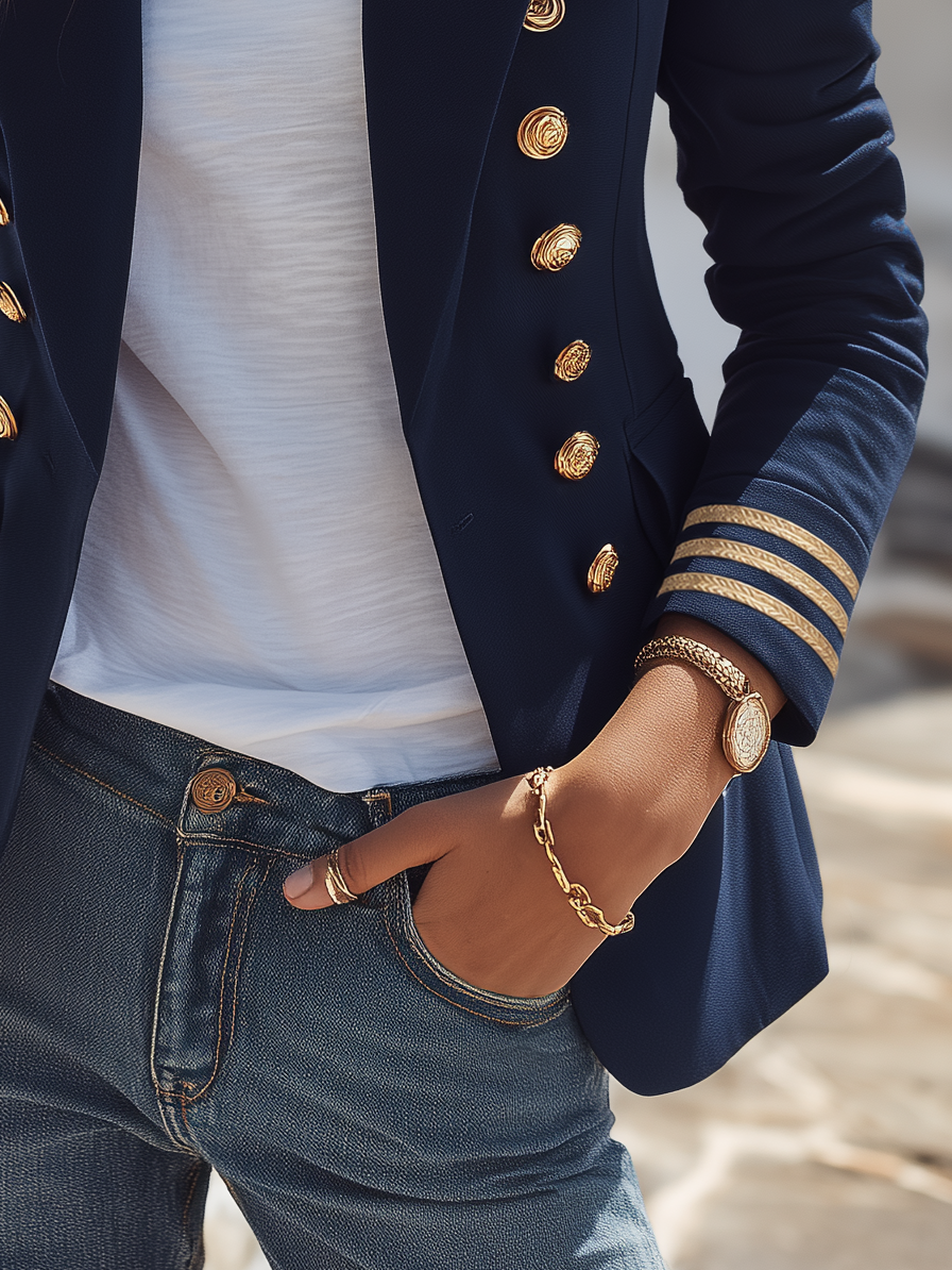 Retro Nautical Vacation Double-breasted Blazer
