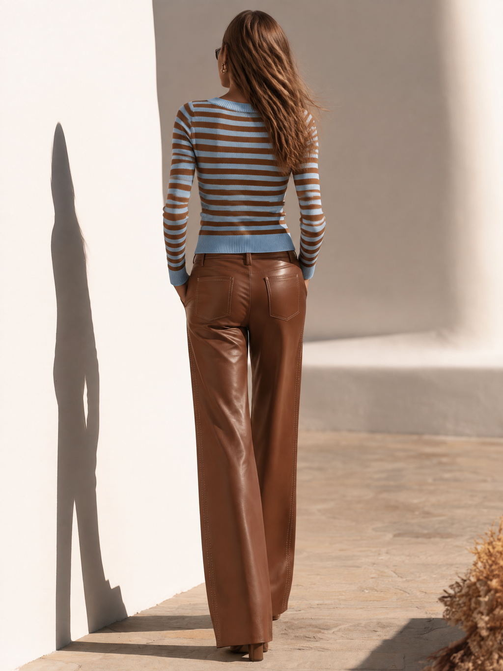 Solid Color Faux Leather Pants
