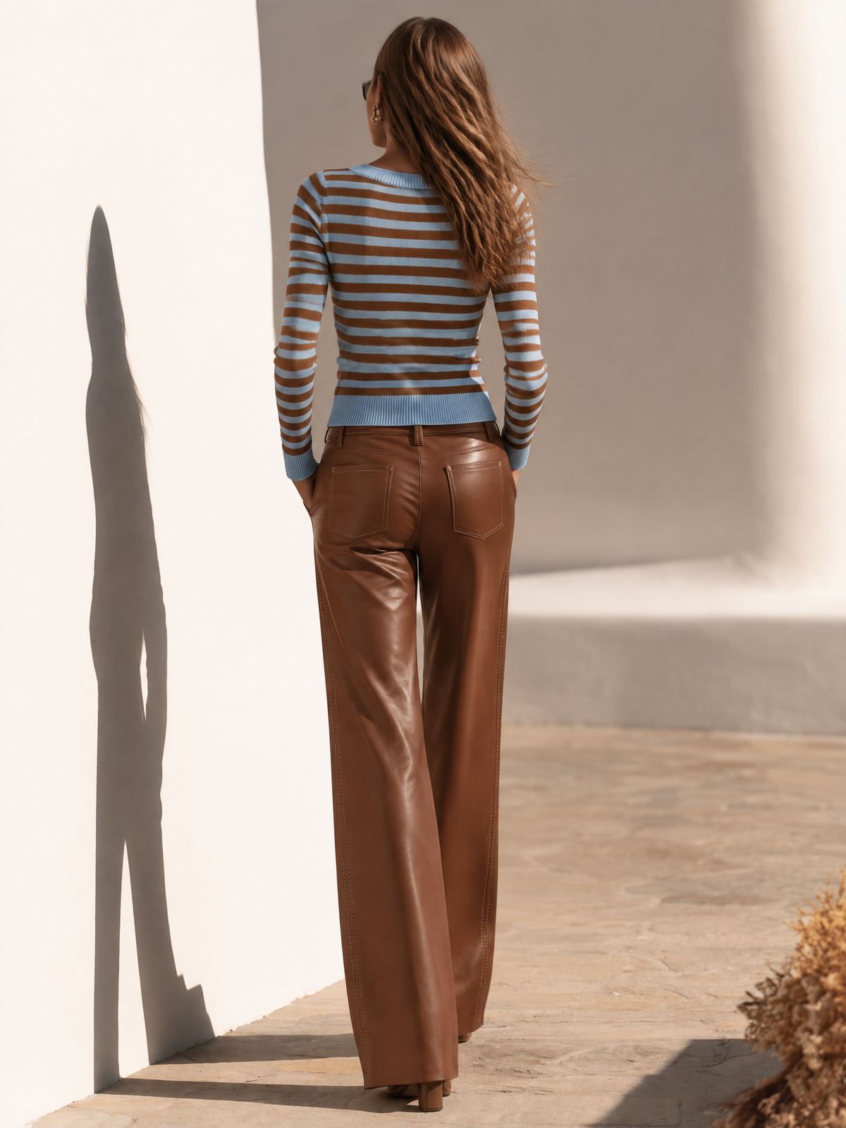 Solid Color Faux Leather Pants
