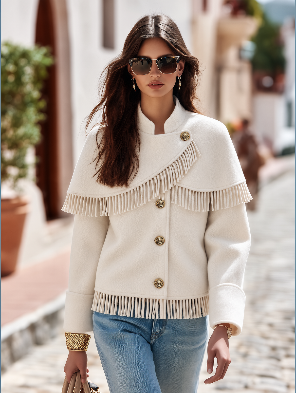Resort-style Fringed Cape-style Jacket