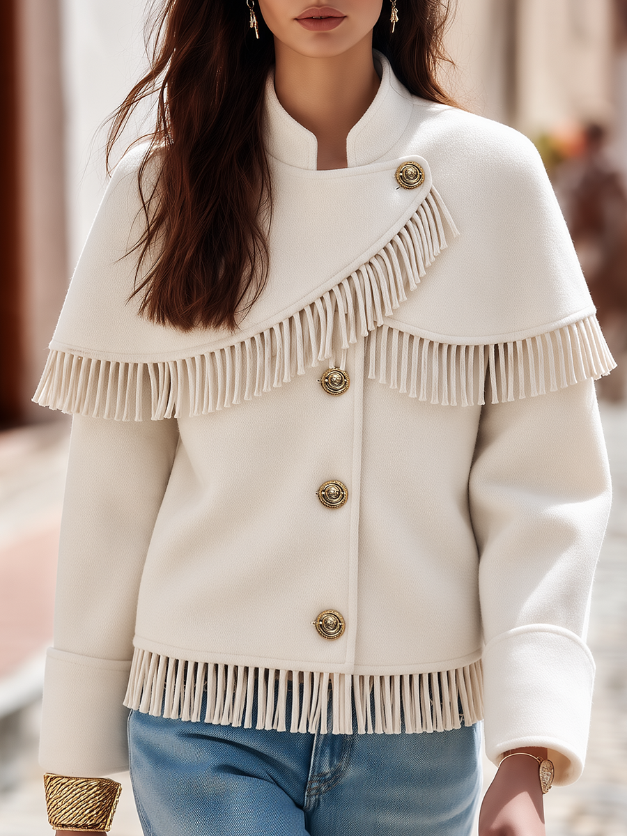 Resort-style Fringed Cape-style Jacket