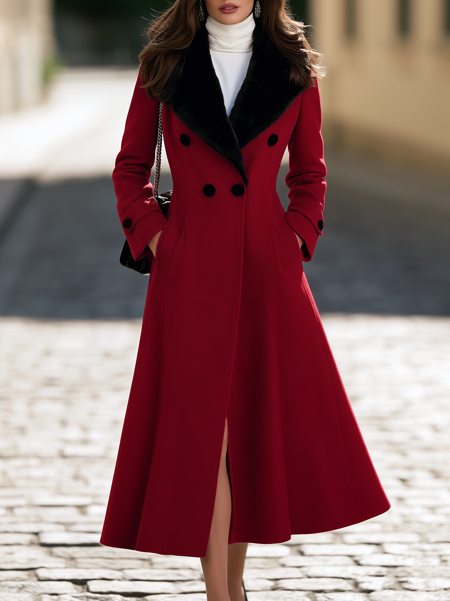 Resort-style Fur Collar Long-sleeved Mid-length Coat