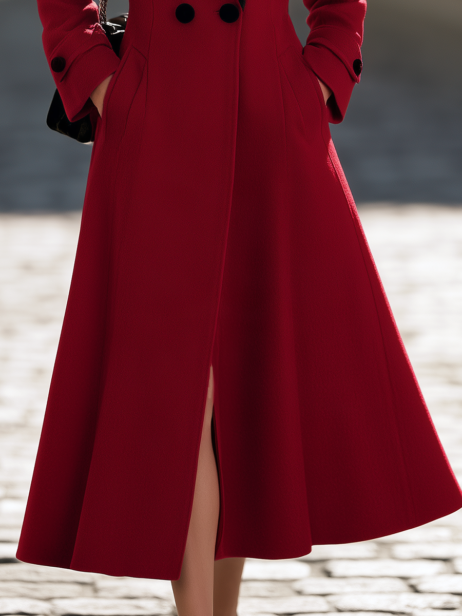 Resort-style Fur Collar Long-sleeved Mid-length Coat