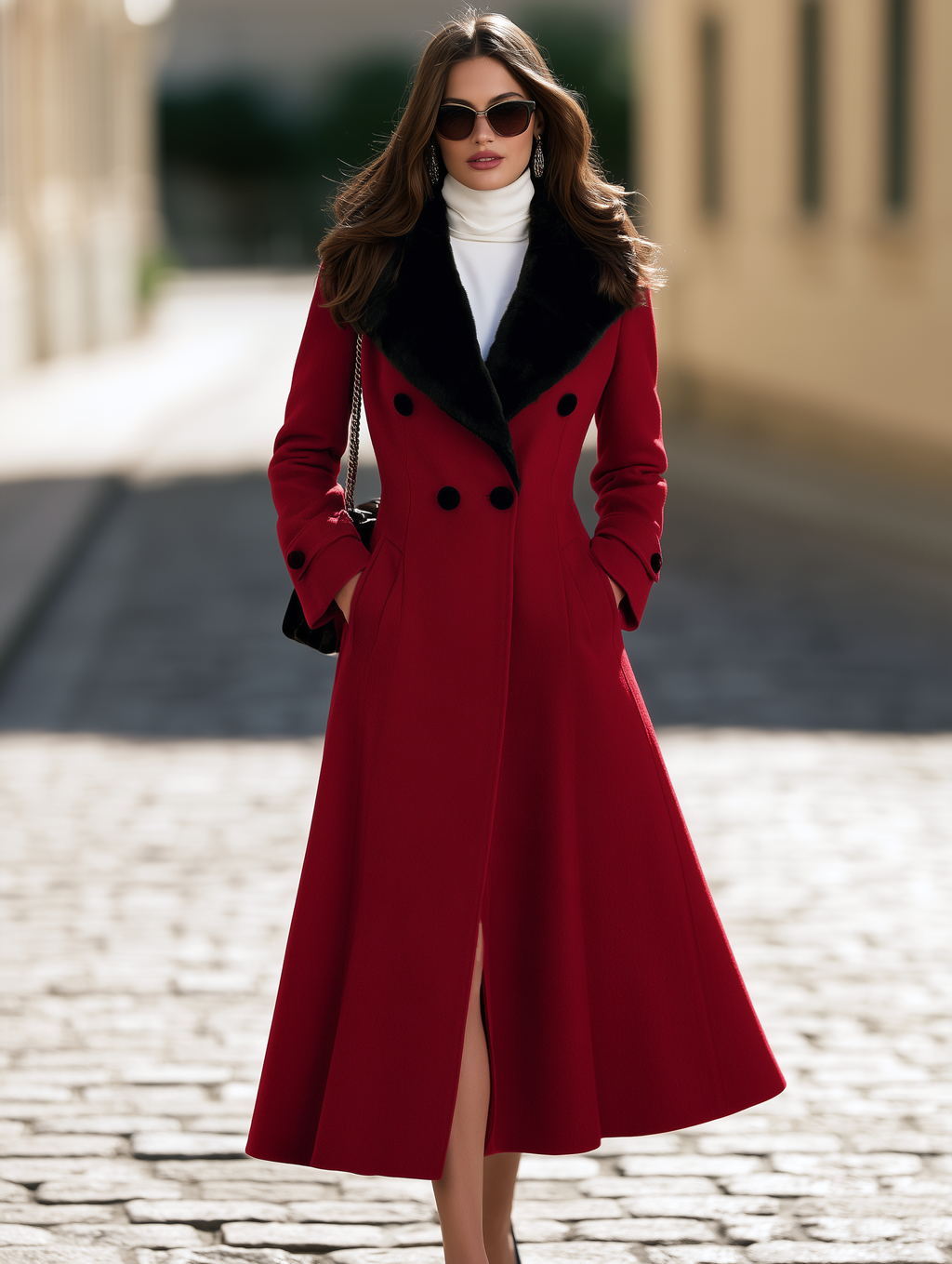 Resort-style Fur Collar Long-sleeved Mid-length Coat
