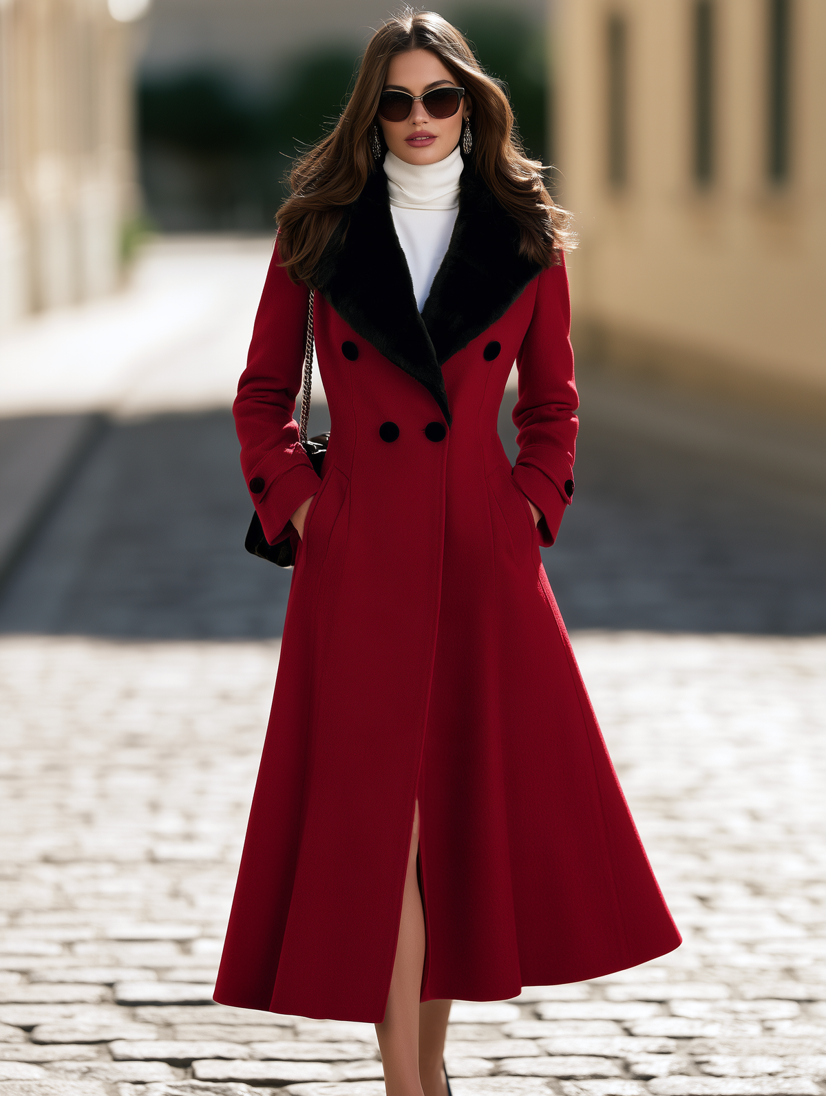 Resort-style Fur Collar Long-sleeved Mid-length Coat