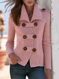 Retro-style Lapel Double-breasted Knit Cardigan