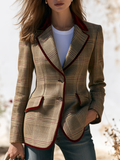 Retro Velvet Color-blocked Plaid Tweed Blazer