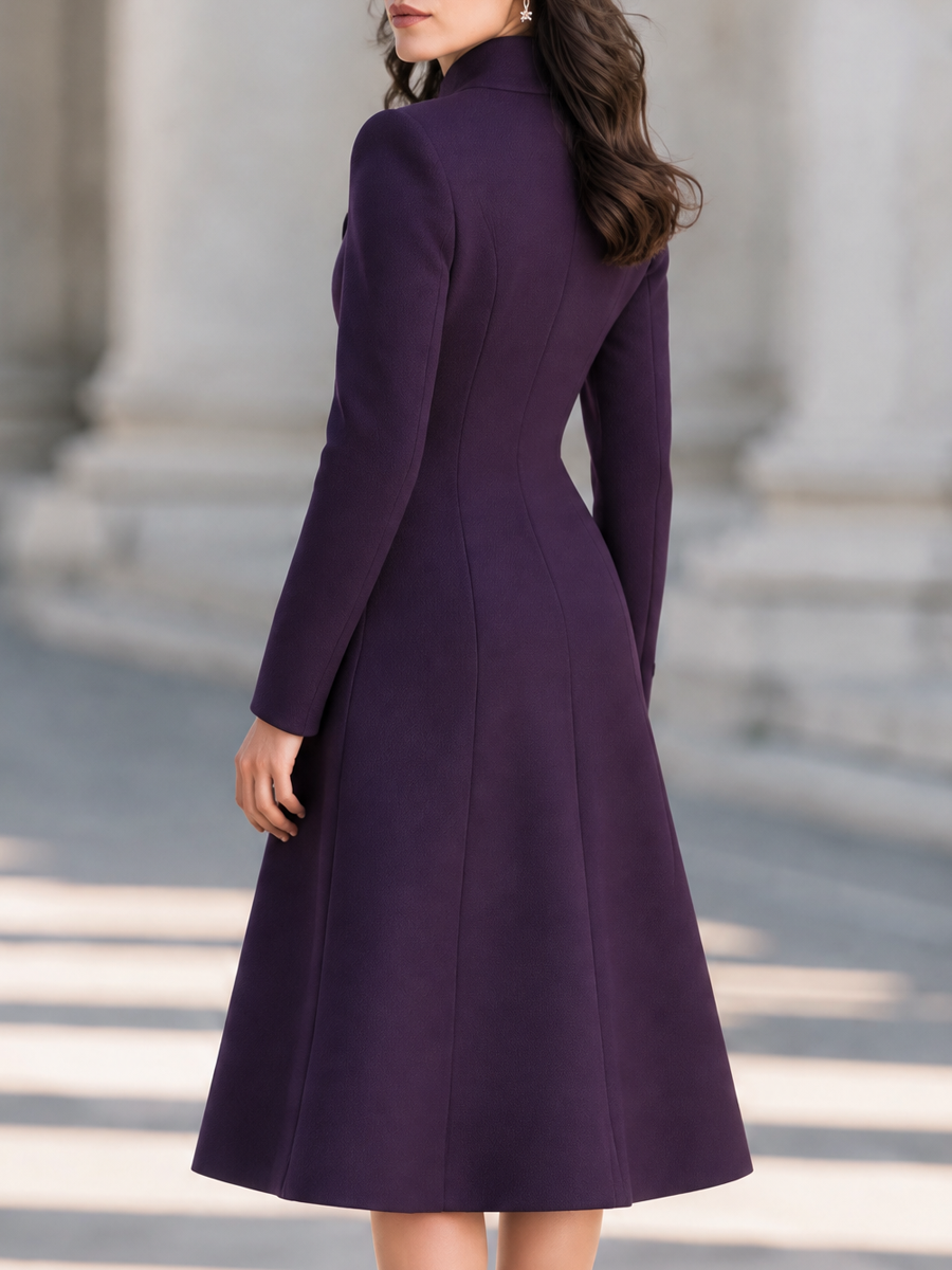 Elegant Asymmetrical Lapel Tailored A-Line Formal Coat