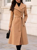 Asymmetrical Zip Belted Wool Blend Midi Coat