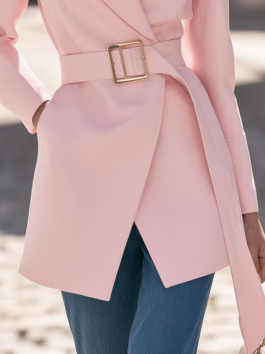 Resort Style Solid Color Collared Long-Sleeved Blazer