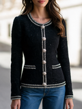 Vintage Round Neck Contrast Piping Tweed Jacket