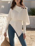 Asymmetric Off-Shoulder Cape Layered Rib Knit Sweater