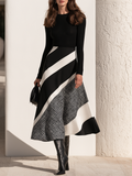 Chic Round Neck Black And White Patchwork Maxi Dress