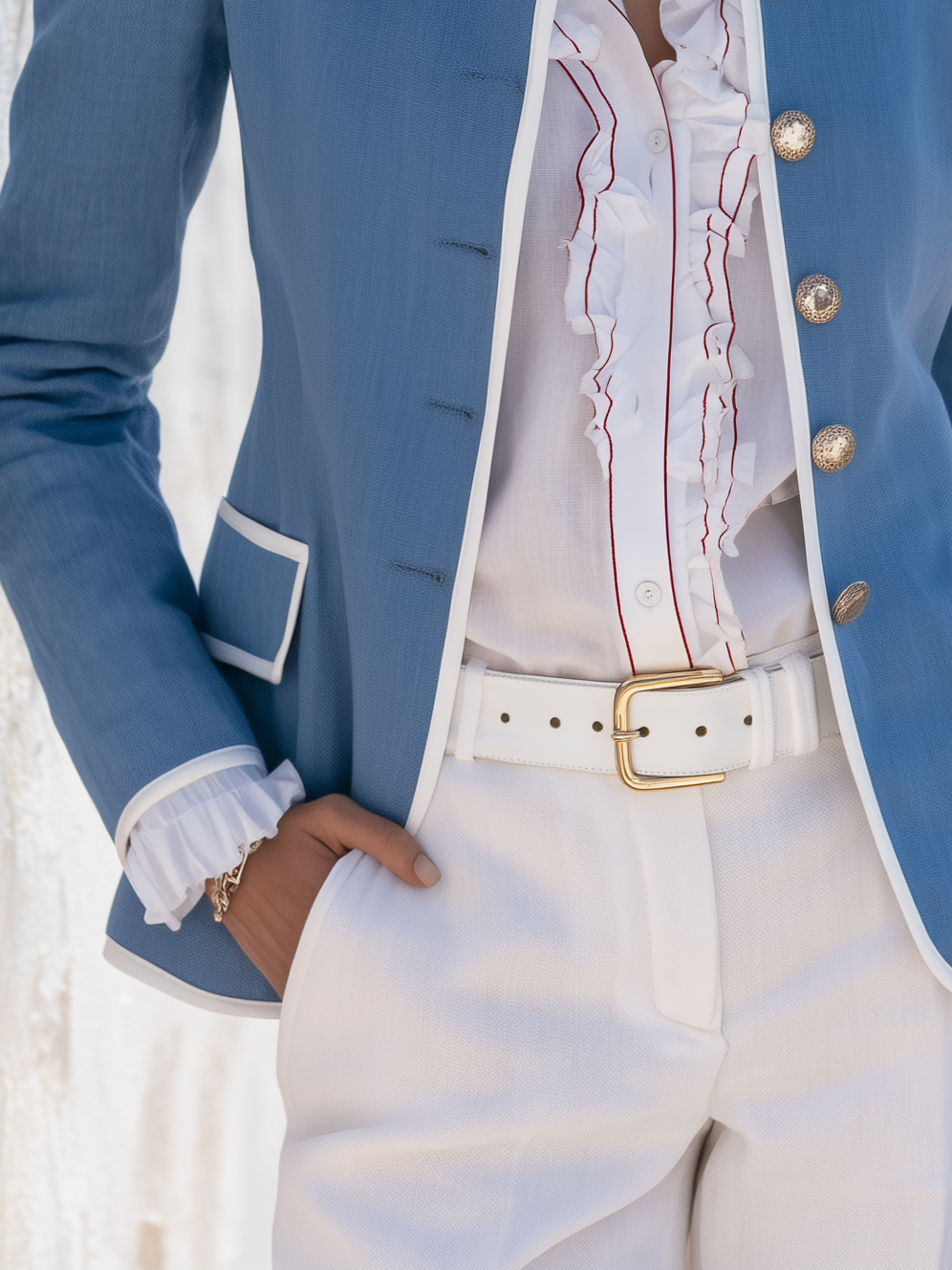 Vacation Retro Color Block Trim Embroidered Stand Collar Jacket
