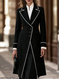 Notched Lapels Contrast Piping Longline Tailored Coat