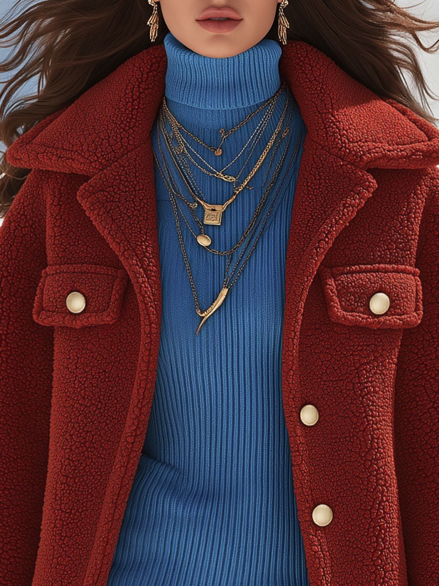 Resort-style Lapel Long-sleeved Solid Color Mid-length Coat