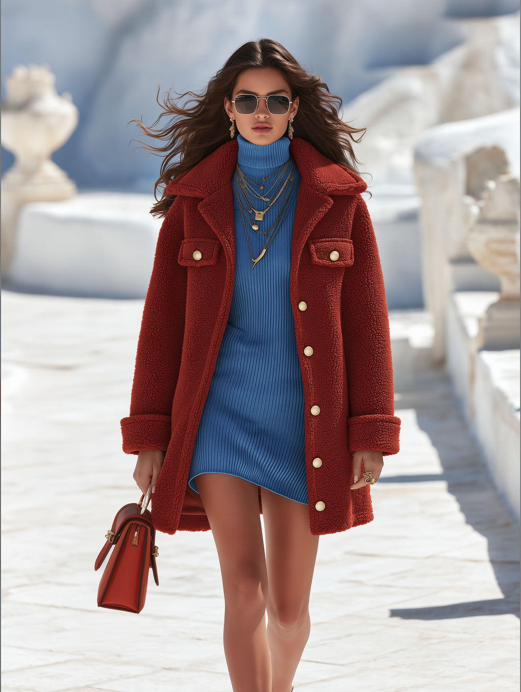 Resort-style Lapel Long-sleeved Solid Color Mid-length Coat